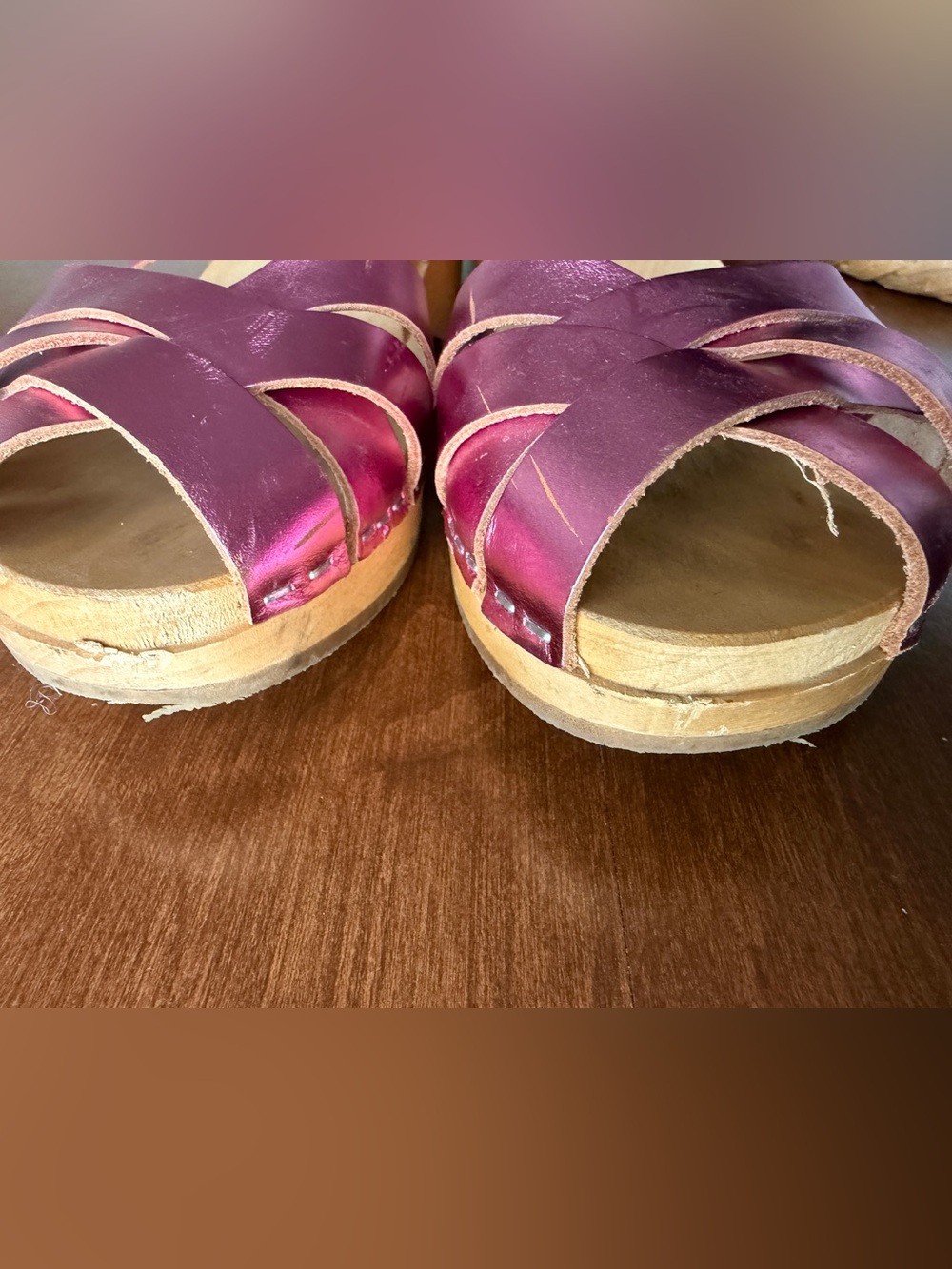 Swedish Hasbeens Women’s Metallic Pink Ankle-Strap Sandals - Picture 6 of 8